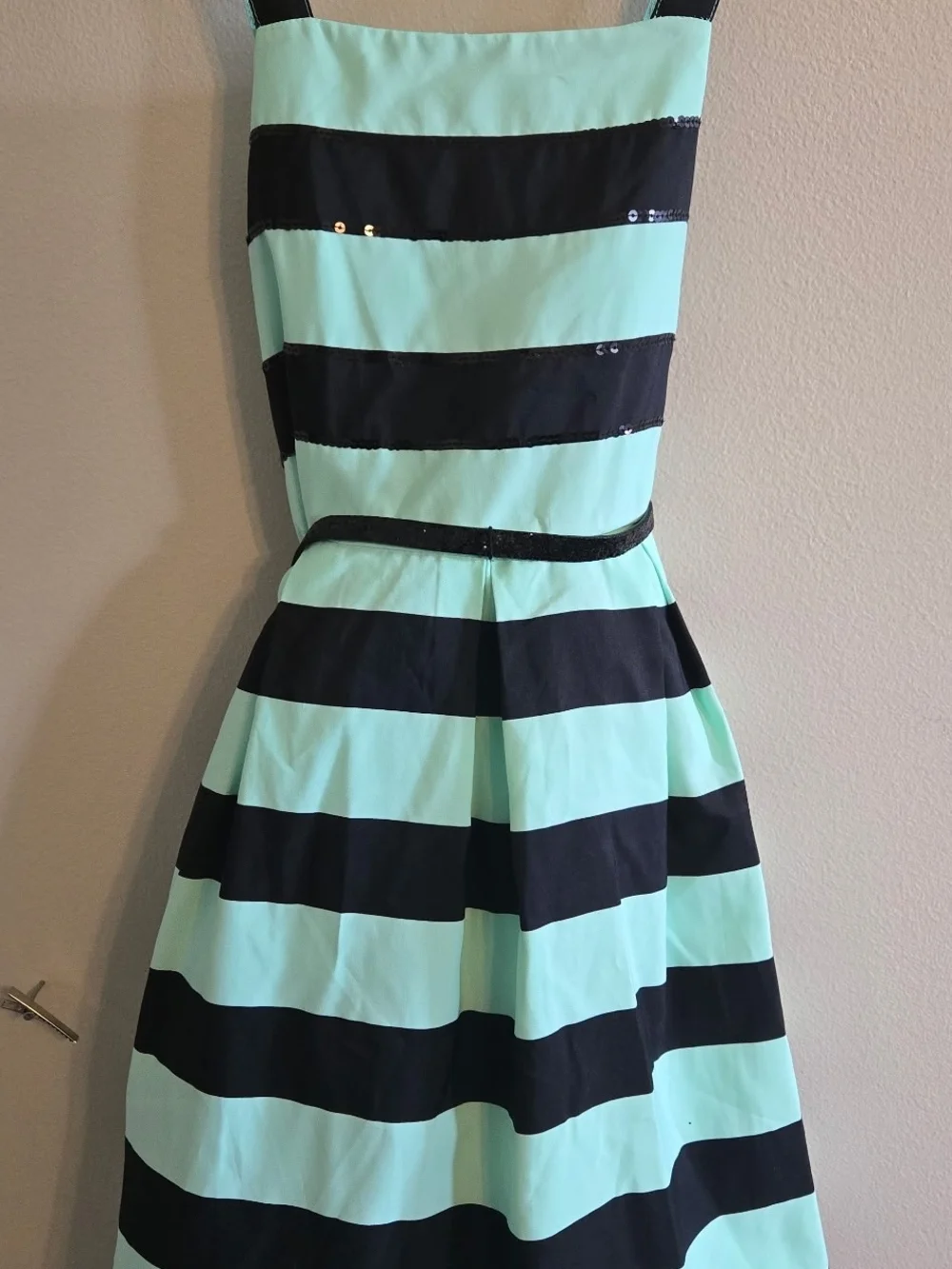 Justice Mint and Black Striped Fit-and-Flare Dress Size 10